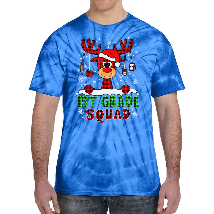 1st Grade Squad Reindeer Funny Teacher Christmas Pajama Xmas Tie-Dye T-Shirt