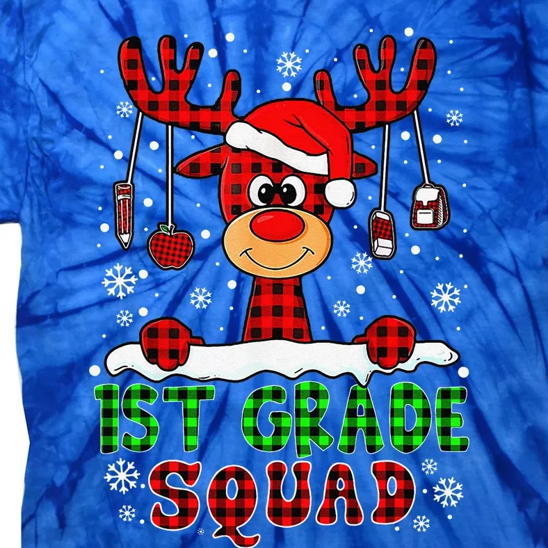 1st Grade Squad Reindeer Funny Teacher Christmas Pajama Xmas Tie-Dye T-Shirt