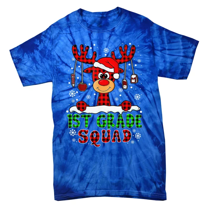 1st Grade Squad Reindeer Funny Teacher Christmas Pajama Xmas Tie-Dye T-Shirt