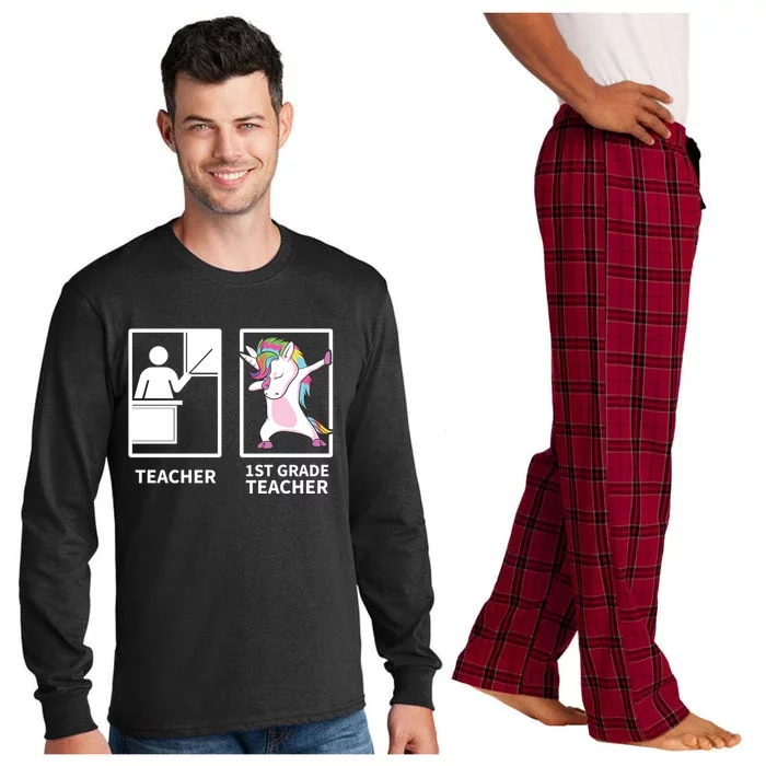 1St Grade Teacher Dabbing Unicorn Gift First Grade Teacher Cute Gift Long Sleeve Pajama Set