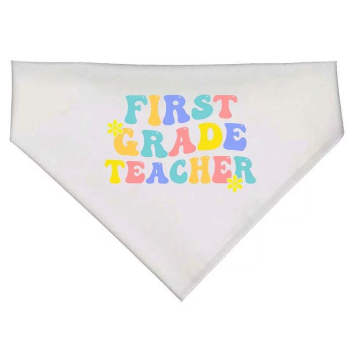 1St Grade Teacher Back To School Groovy First Grade Teacher Cool Gift USA-Made Doggie Bandana