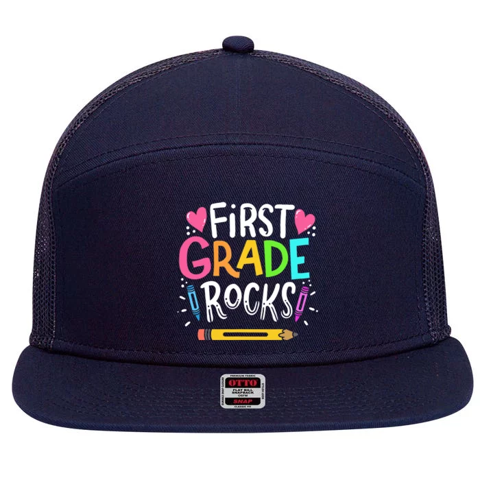 1st Grade Teacher Gift 7 Panel Mesh Trucker Snapback Hat