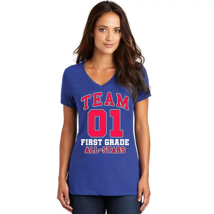 1St Grade Team 01 AllStars First Grade Teacher Student Gift Women's V-Neck T-Shirt