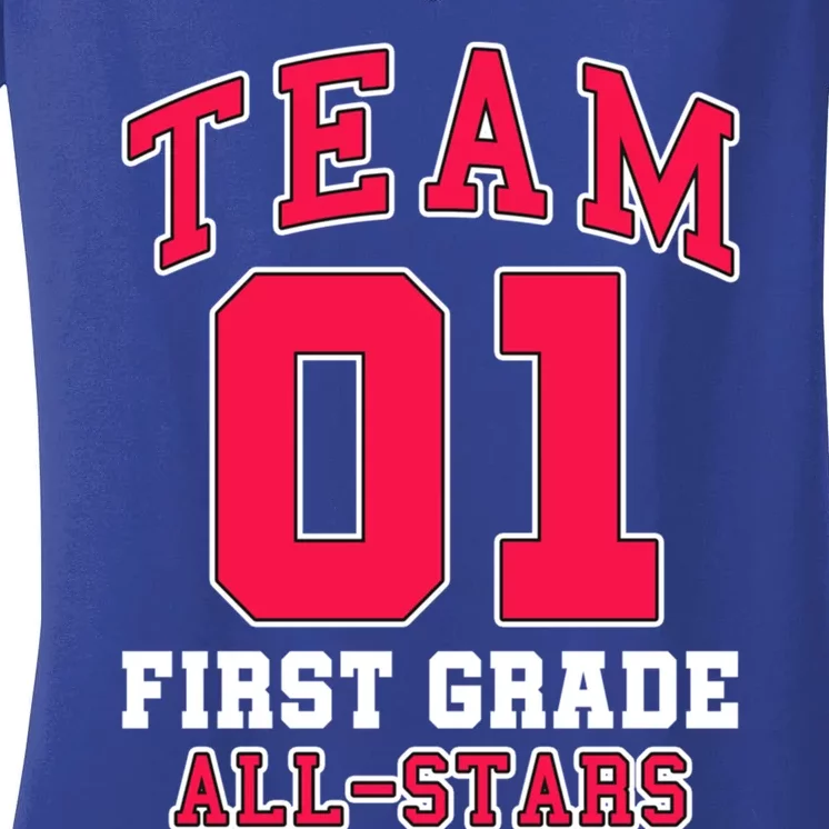 1St Grade Team 01 AllStars First Grade Teacher Student Gift Women's V-Neck T-Shirt