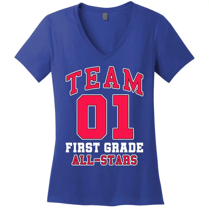 1St Grade Team 01 AllStars First Grade Teacher Student Gift Women's V-Neck T-Shirt