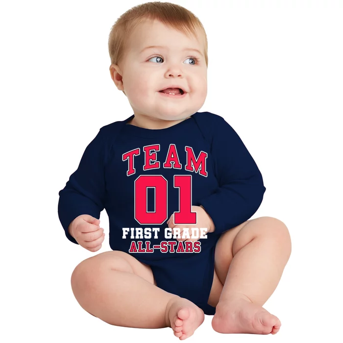 1St Grade Team 01 AllStars First Grade Teacher Student Gift Baby Long Sleeve Bodysuit