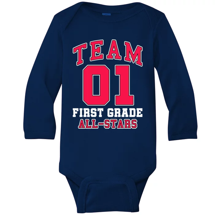 1St Grade Team 01 AllStars First Grade Teacher Student Gift Baby Long Sleeve Bodysuit