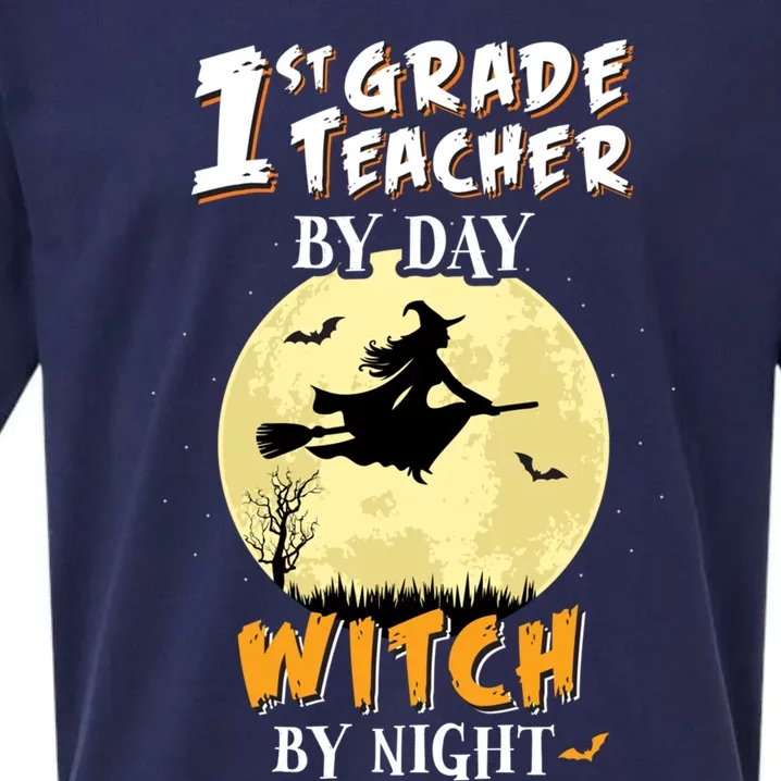 1St Grade Teacher By Day Witch By Night Gift School Sueded Cloud Jersey T-Shirt