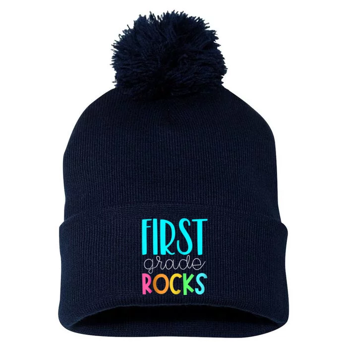 1st grade teacher - 1st grade rocks Zip Hoodie Pom Pom 12in Knit Beanie