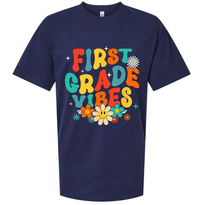 1st Grade Vibes Back To School Retro First Grade Teachers Sueded Cloud Jersey T-Shirt