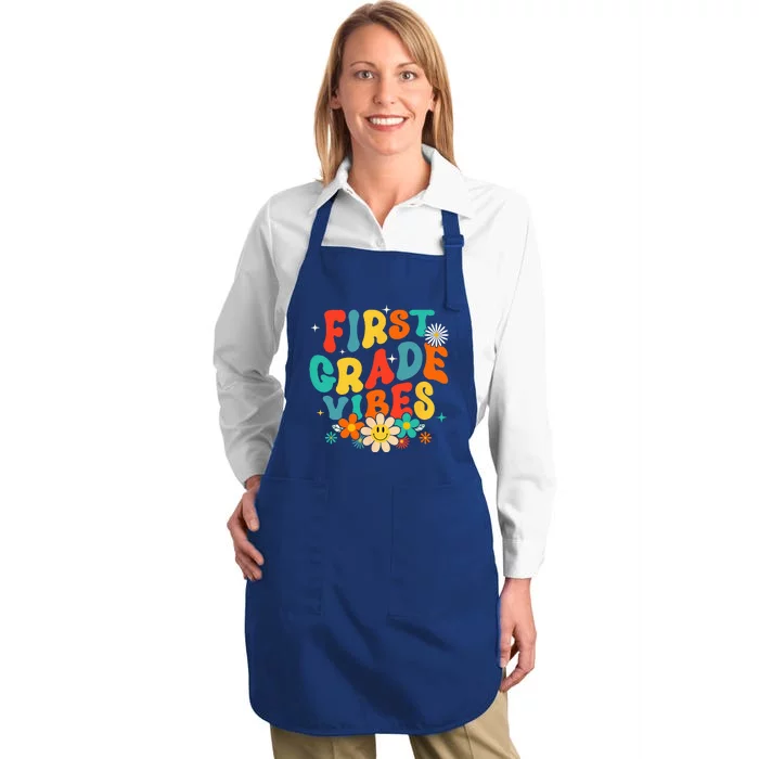 1st Grade Vibes Back To School Retro First Grade Teachers Full-Length Apron With Pocket