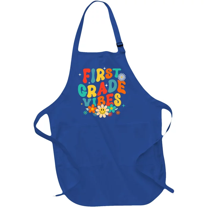 1st Grade Vibes Back To School Retro First Grade Teachers Full-Length Apron With Pocket