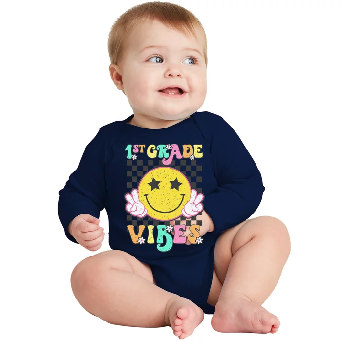 1st Grade Vibes Smile Face Back To School First Grade Baby Long Sleeve Bodysuit