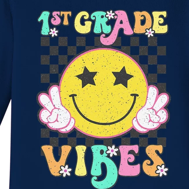 1st Grade Vibes Smile Face Back To School First Grade Baby Long Sleeve Bodysuit