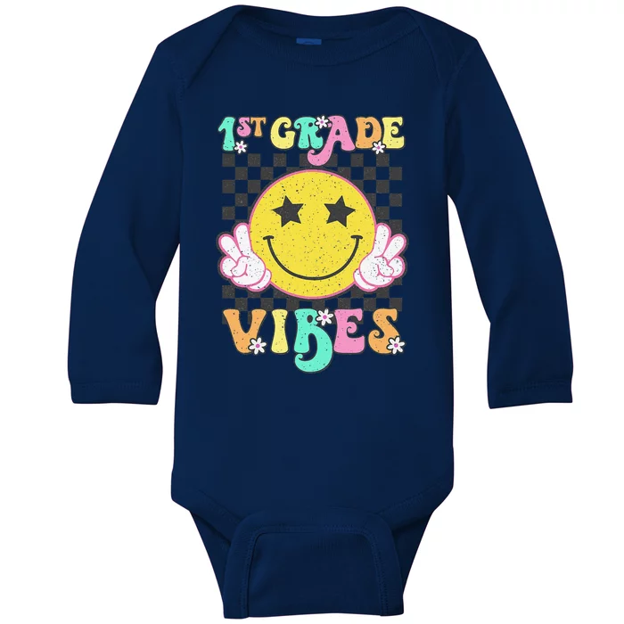 1st Grade Vibes Smile Face Back To School First Grade Baby Long Sleeve Bodysuit