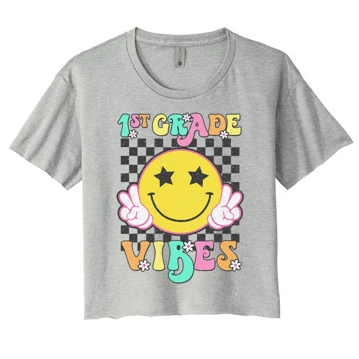 1st Grade Vibes Smile Face Back To School First Grade Women's Crop Top Tee