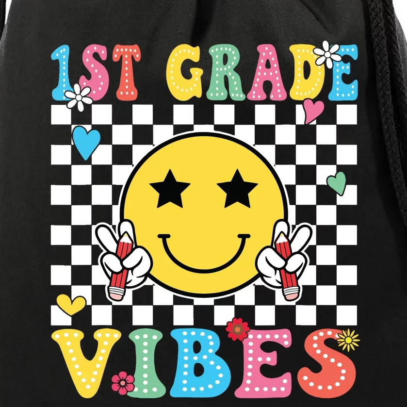 1st Grade Vibes Smile Face Back To School First Grade Drawstring Bag