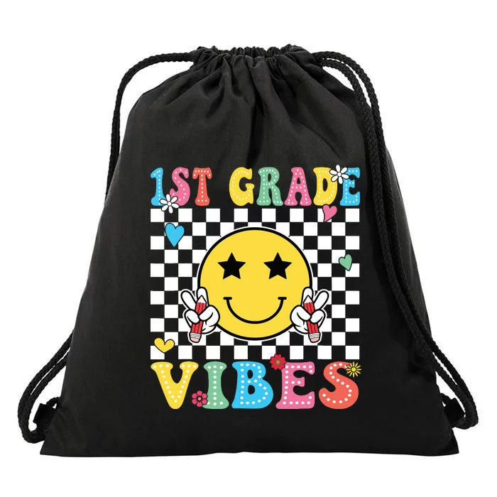 1st Grade Vibes Smile Face Back To School First Grade Drawstring Bag