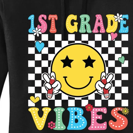 1st Grade Vibes Smile Face Back To School First Grade Women's Pullover Hoodie