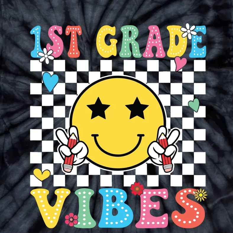 1st Grade Vibes Smile Face Back To School First Grade Tie-Dye T-Shirt