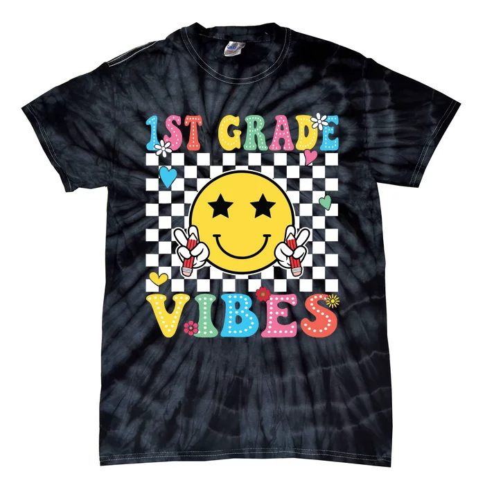 1st Grade Vibes Smile Face Back To School First Grade Tie-Dye T-Shirt