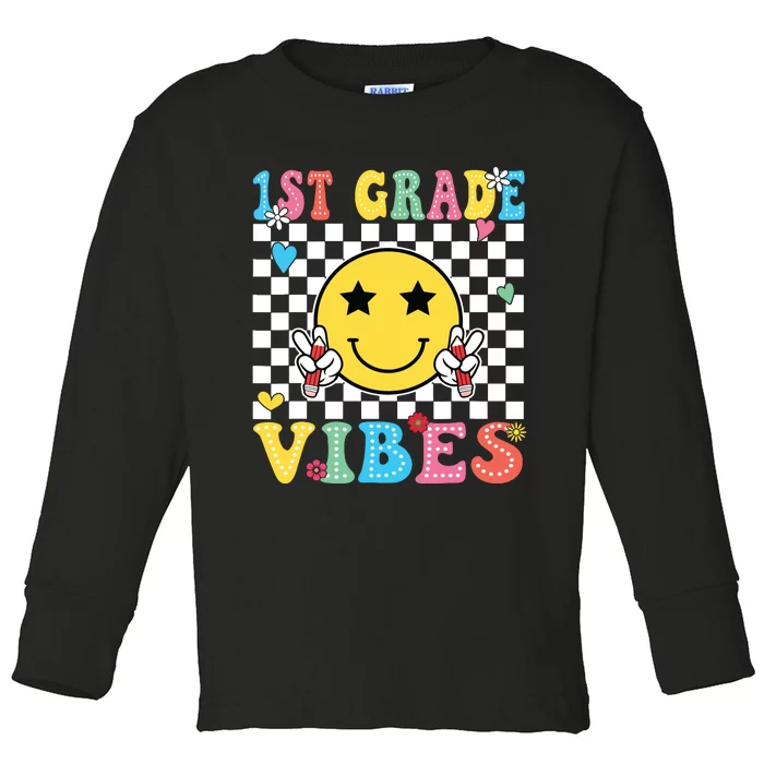 1st Grade Vibes Smile Face Back To School First Grade Toddler Long Sleeve Shirt