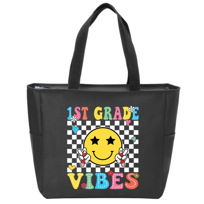 1st Grade Vibes Smile Face Back To School First Grade Zip Tote Bag