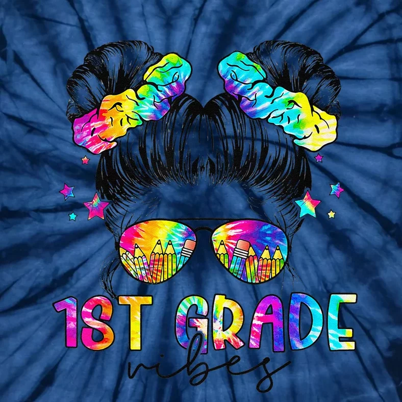 1st Grade Vibes Messy Bun First Grade Back To School Tie-Dye T-Shirt