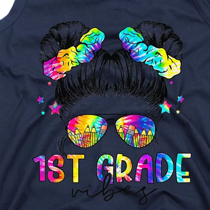 1st Grade Vibes Messy Bun First Grade Back To School Tank Top