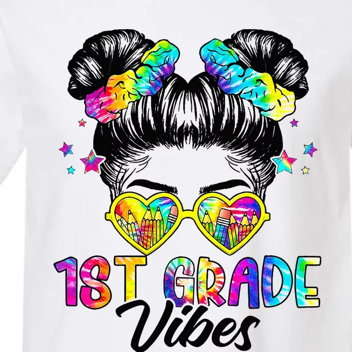 1st Grade Vibes Messy Bun First Grade Back To School Garment-Dyed Heavyweight T-Shirt