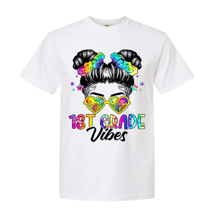 1st Grade Vibes Messy Bun First Grade Back To School Garment-Dyed Heavyweight T-Shirt