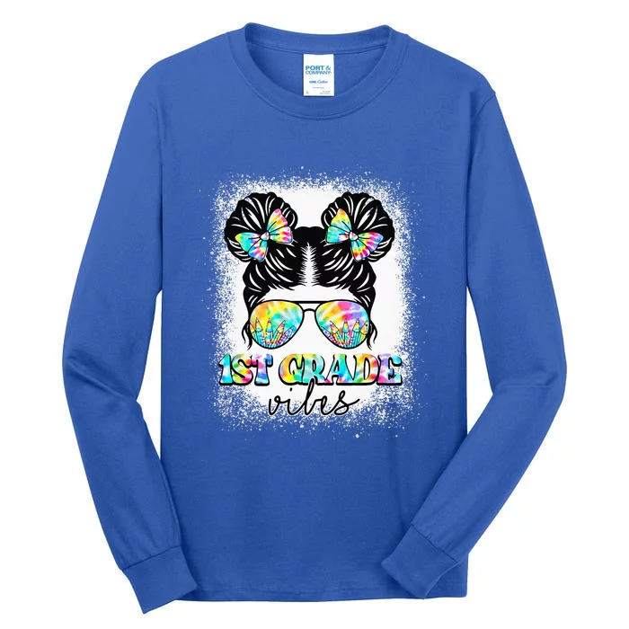 1st Grade Vibes Messy Hair Bun Back To School First Day Tall Long Sleeve T-Shirt