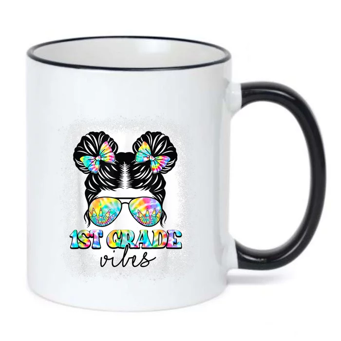 1st Grade Vibes Messy Hair Bun Girl Back To School First Day Black Color Changing Mug