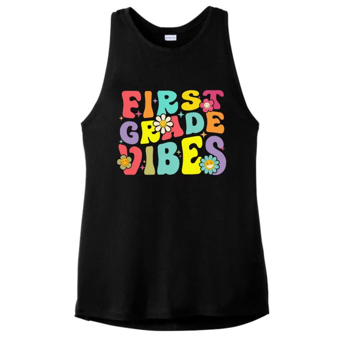 1st Grade Vibes Smile Face Back To School First Grade Ladies Tri-Blend Wicking Tank