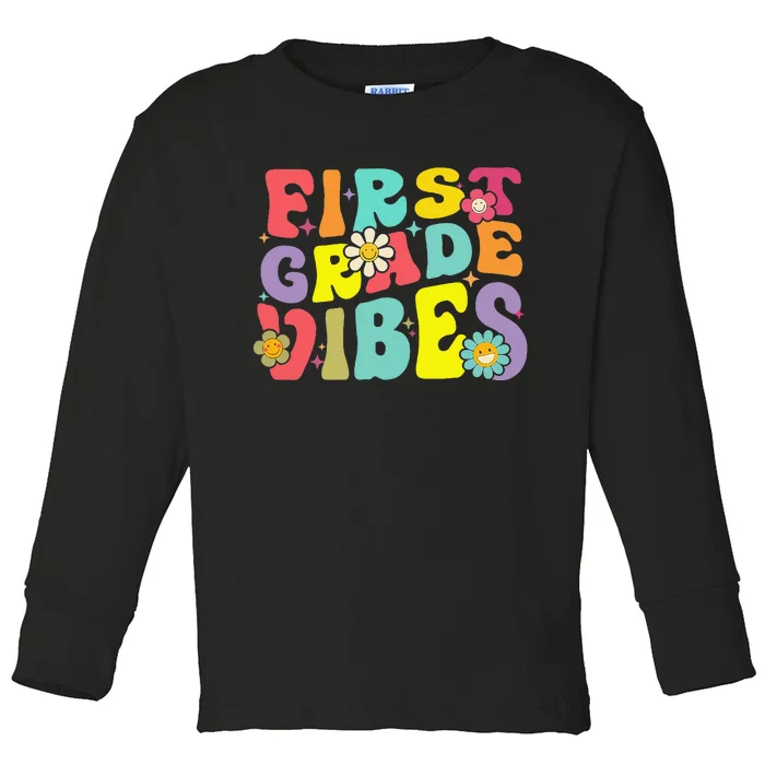 1st Grade Vibes Smile Face Back To School First Grade Toddler Long Sleeve Shirt