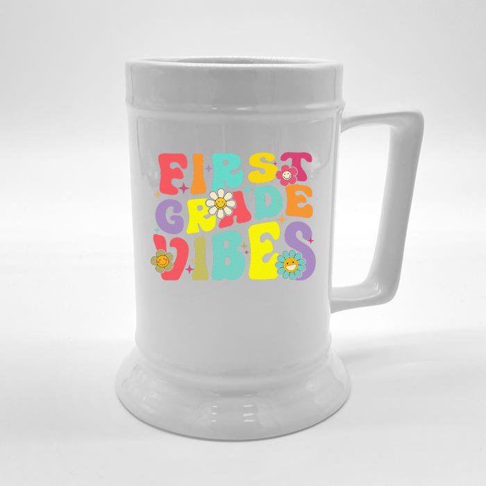 1st Grade Vibes Smile Face Back To School First Grade Front & Back Beer Stein