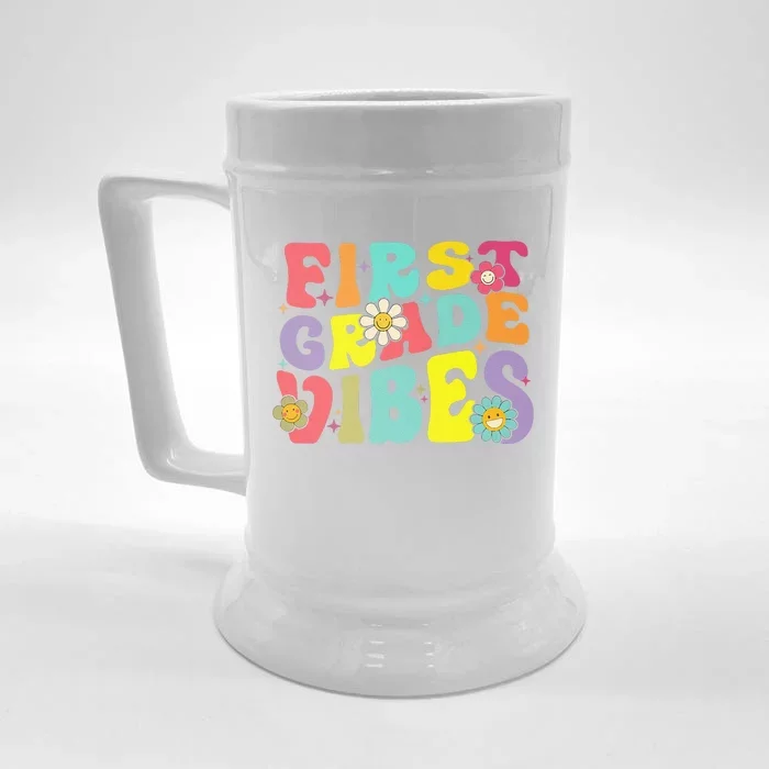 1st Grade Vibes Smile Face Back To School First Grade Front & Back Beer Stein