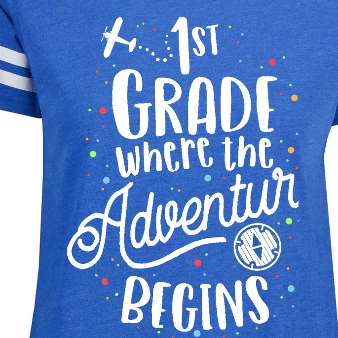 1st Grade Where The Adventure Begins First Teacher Enza Ladies Jersey Football T-Shirt