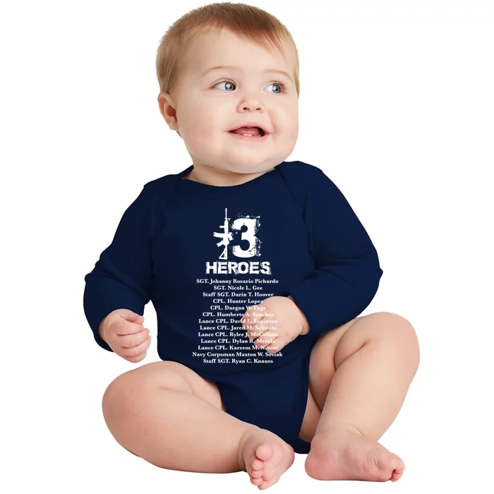 13 Heroes 08cool Gift26cool Gift2021 Never Forget Honor Fallen Soldiers Gift Baby Long Sleeve Bodysuit