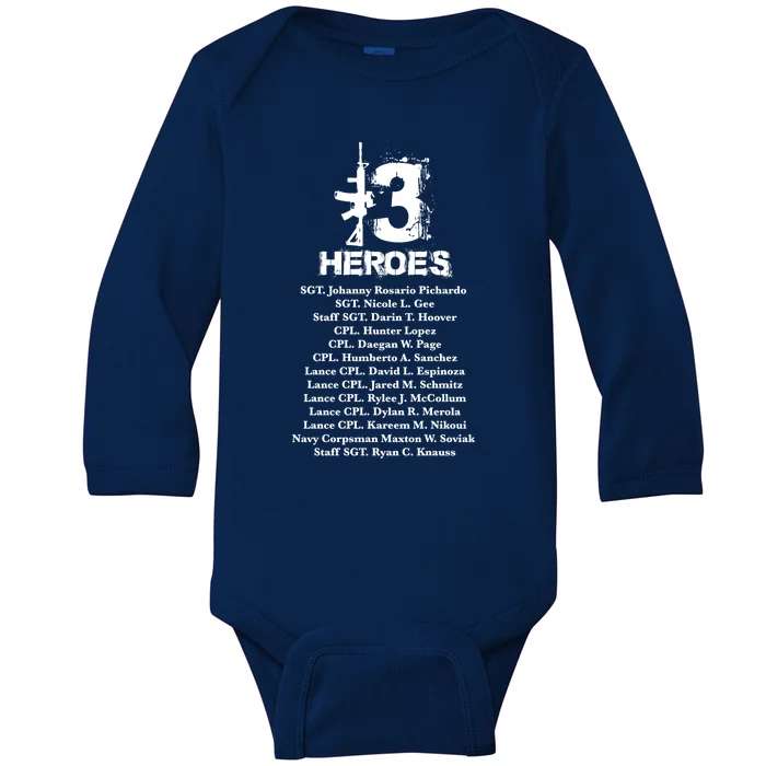 13 Heroes 08cool Gift26cool Gift2021 Never Forget Honor Fallen Soldiers Gift Baby Long Sleeve Bodysuit