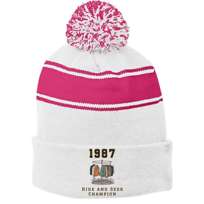 1987 Hide And Seek Champion Bigfoot Stripe Pom Pom Beanie