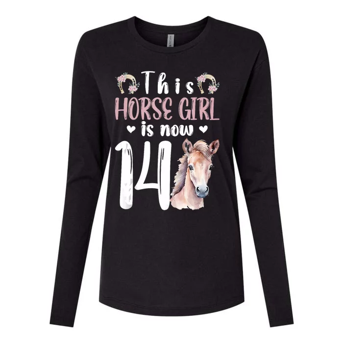 14th Horse Birthday Party 14 Year Old Girl Horses Birthday Womens Cotton Relaxed Long Sleeve T-Shirt