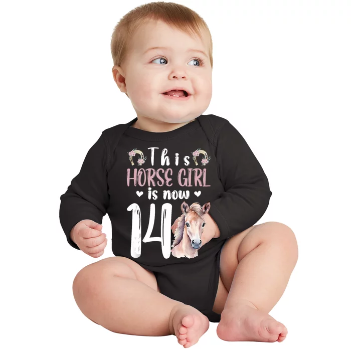 14th Horse Birthday Party 14 Year Old Girl Horses Birthday Baby Long Sleeve Bodysuit