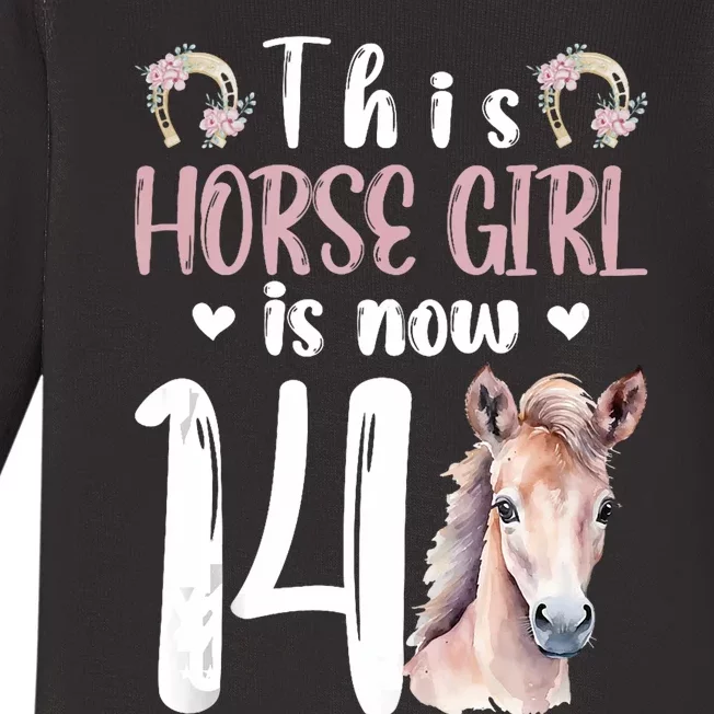 14th Horse Birthday Party 14 Year Old Girl Horses Birthday Baby Long Sleeve Bodysuit