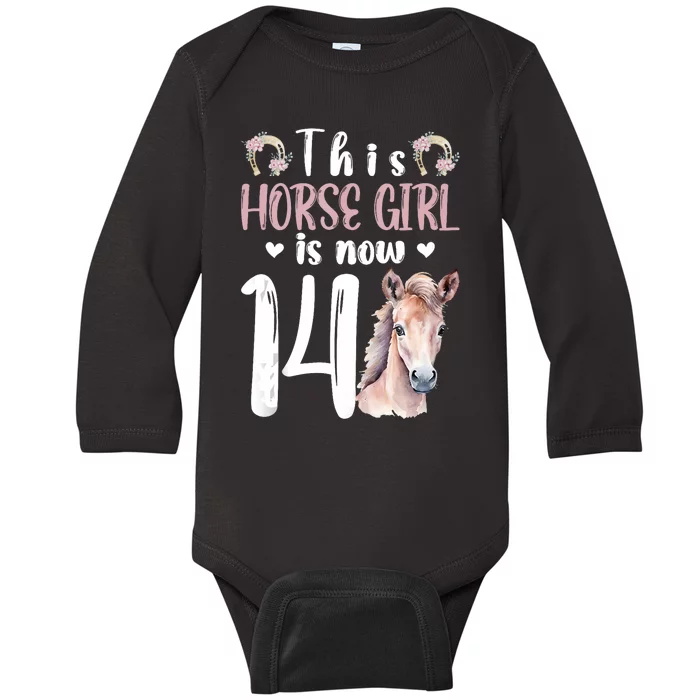 14th Horse Birthday Party 14 Year Old Girl Horses Birthday Baby Long Sleeve Bodysuit