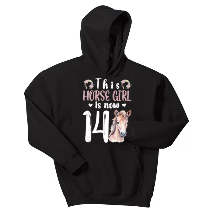 14th Horse Birthday Party 14 Year Old Girl Horses Birthday Kids Hoodie