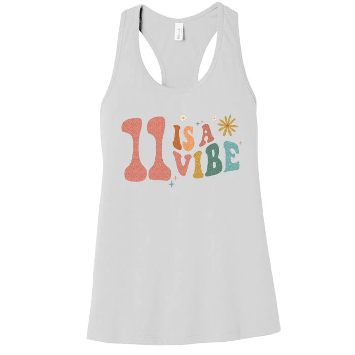 11 Is A Vibe Girls 11th Birthday Eleven Pink Boho Hippie Women's Racerback Tank