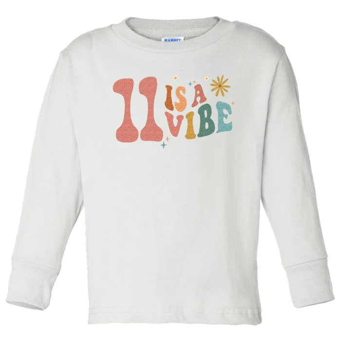 11 Is A Vibe Girls 11th Birthday Eleven Pink Boho Hippie Toddler Long Sleeve Shirt