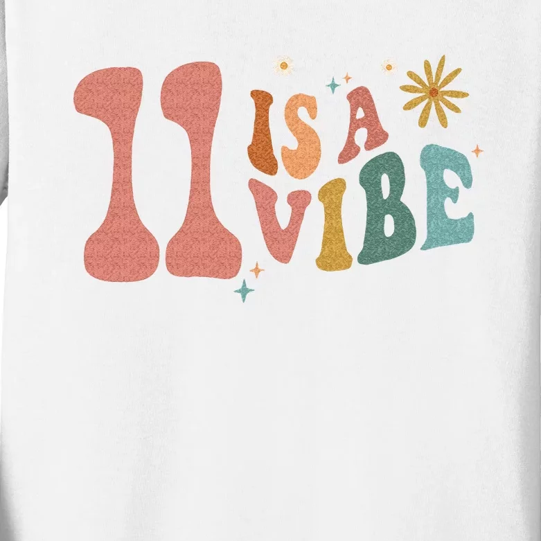 11 Is A Vibe Girls 11th Birthday Eleven Pink Boho Hippie Kids Long Sleeve Shirt