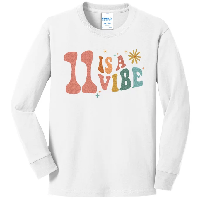 11 Is A Vibe Girls 11th Birthday Eleven Pink Boho Hippie Kids Long Sleeve Shirt